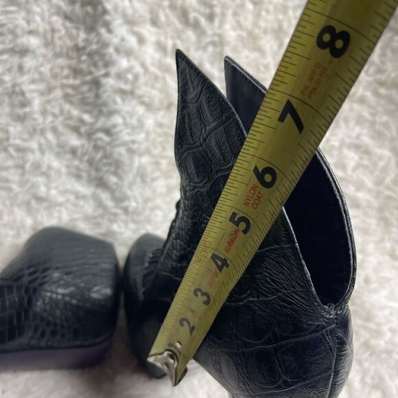 London Trash LT Crime leather Black reptile embossed stiletto platform heels SZ7 - Picture 7 of 11